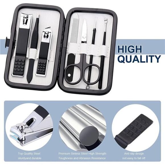 Manicure Set Personal Care Nail Clipper Kit Manicure 8 n 1 Pedicure BLACK WHITE - Picture 2 of 5